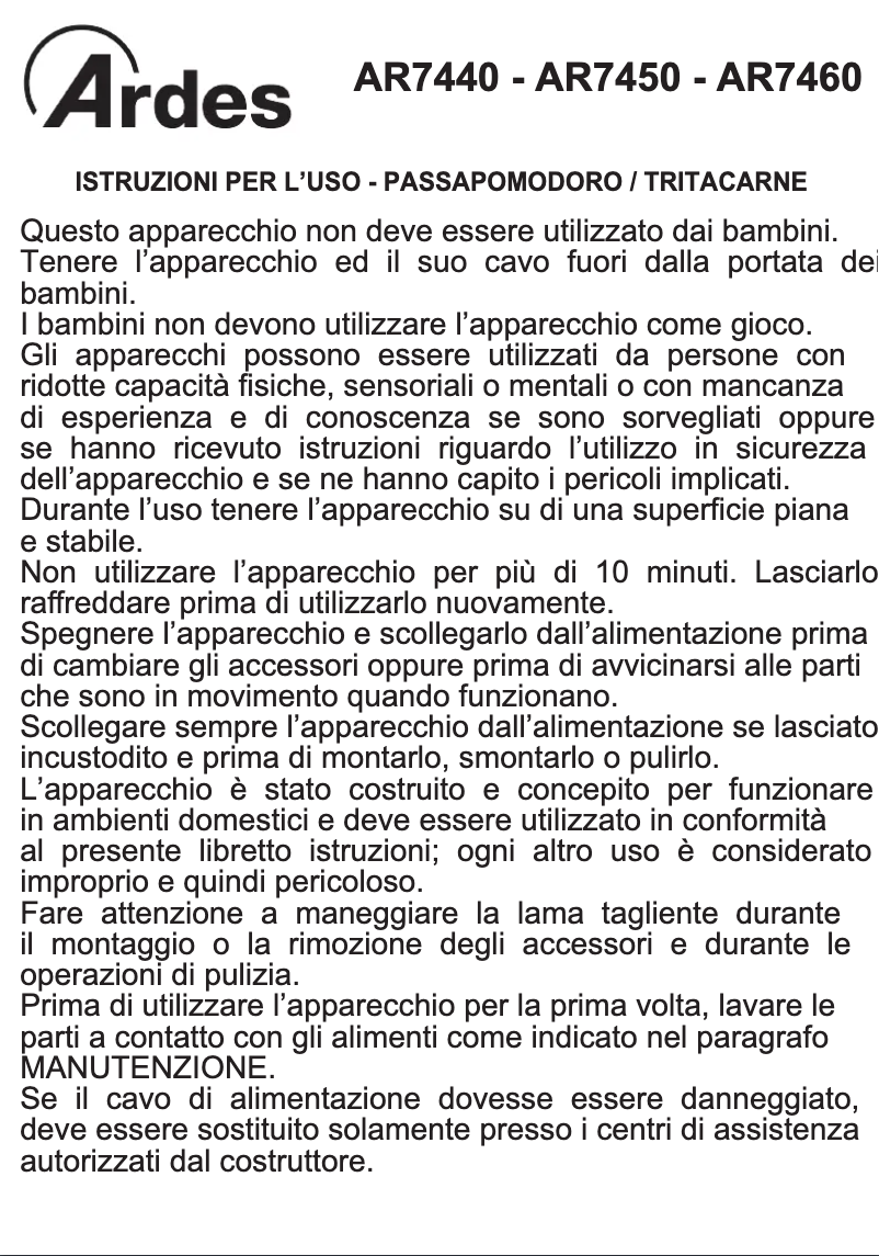 Page 1 de la notice Manuel utilisateur Ardes AR7450R