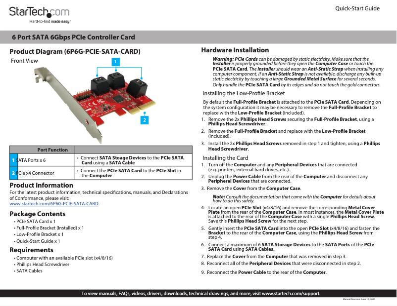 Image de la première page du manuel de l'appareil 6P6G-PCIE-SATA-CARD