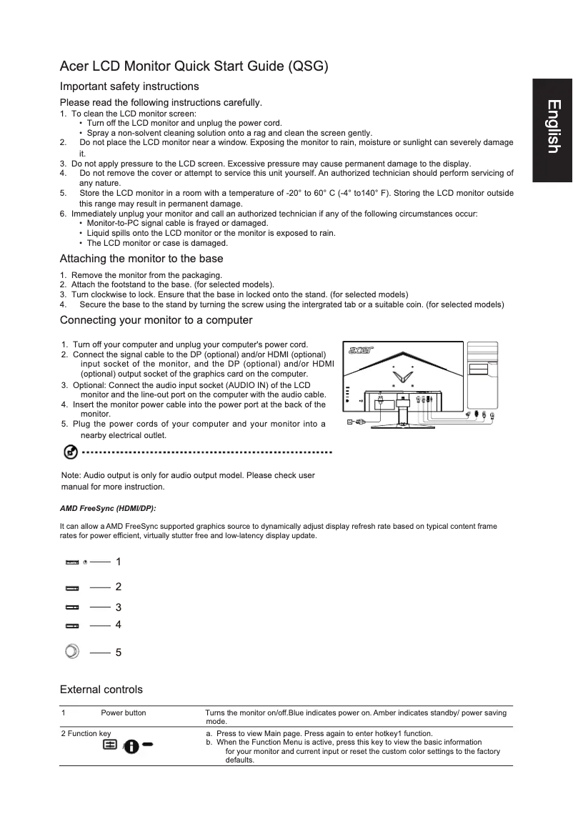 Page n°1 - Guide de démarrage rapide Acer Nitro VG1 VG281K