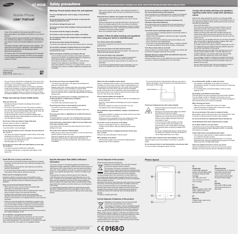 Image de la première page du manuel de l'appareil Star 3 GT-S5229