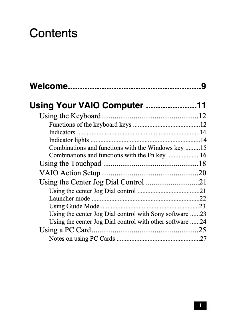 Page 1 de la notice Manuel utilisateur Sony Vaio PCG-R505EL