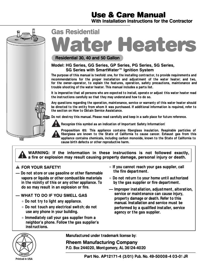 Image de la première page du manuel de l'appareil SmartWater GG30T6A