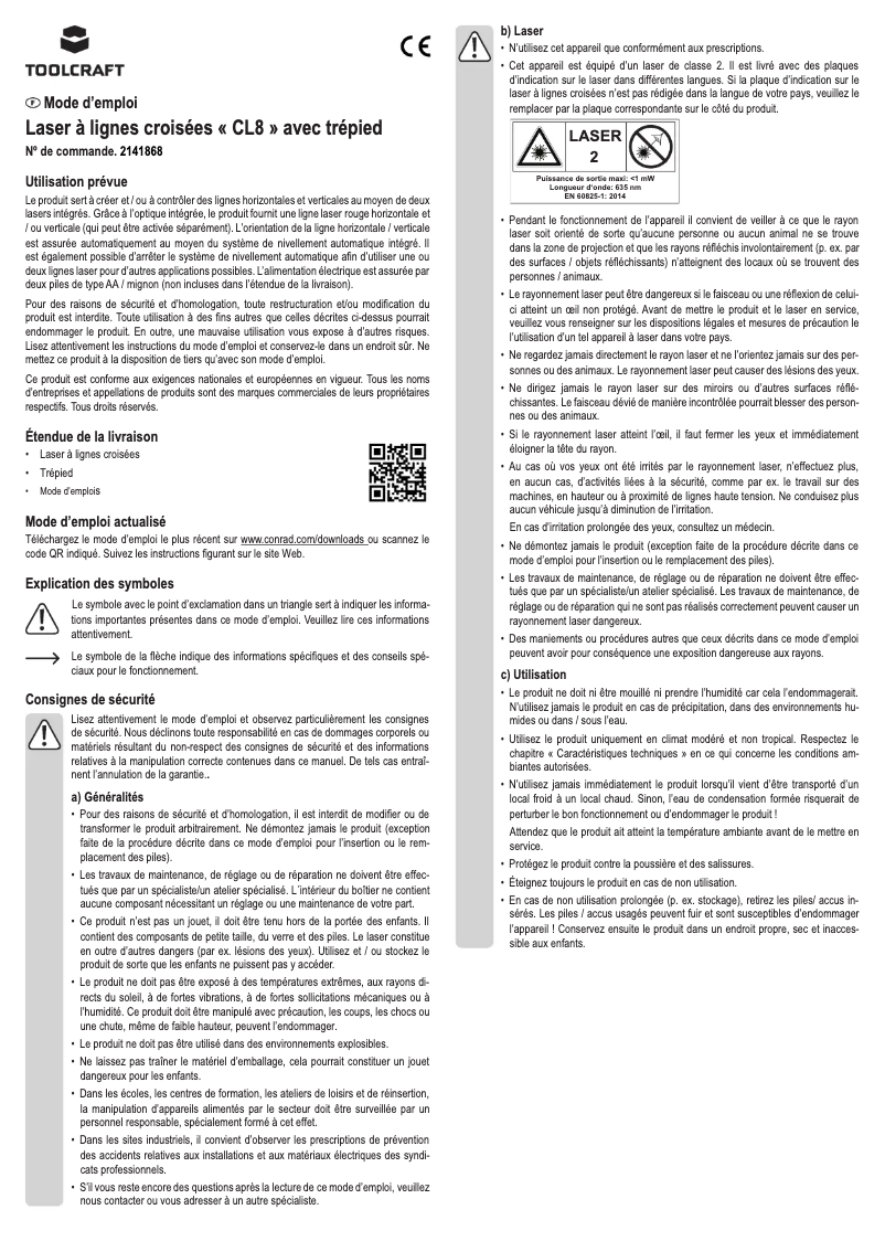 Page n°1 - Manuel utilisateur Toolcraft CL8