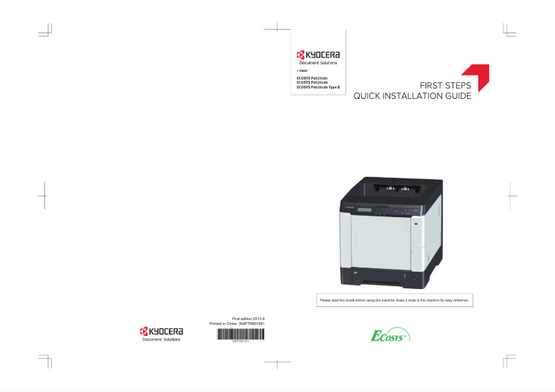 Image de la première page du manuel de l'appareil Ecosys P6021cdn/KL3