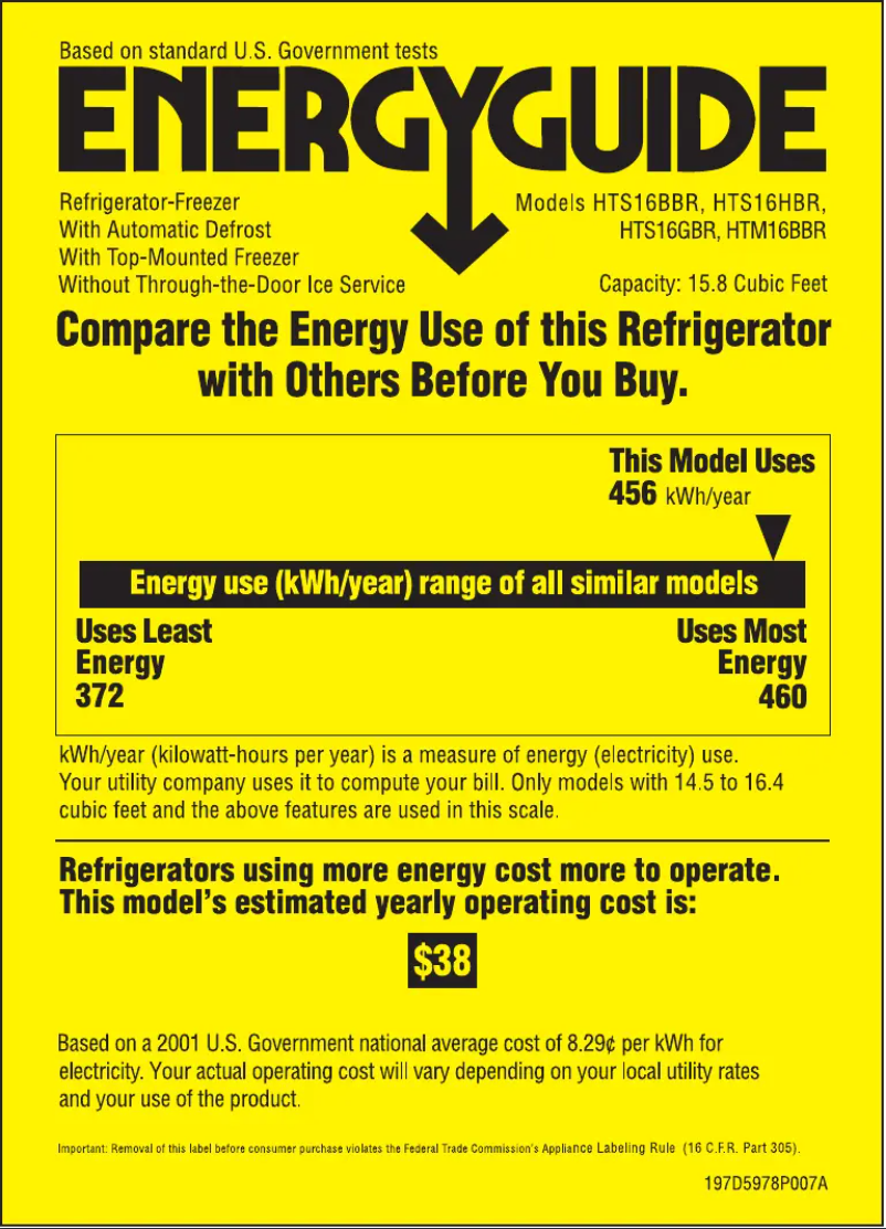 Page 1 of the manual Energy Label Hotpoint HTS16GBRWW