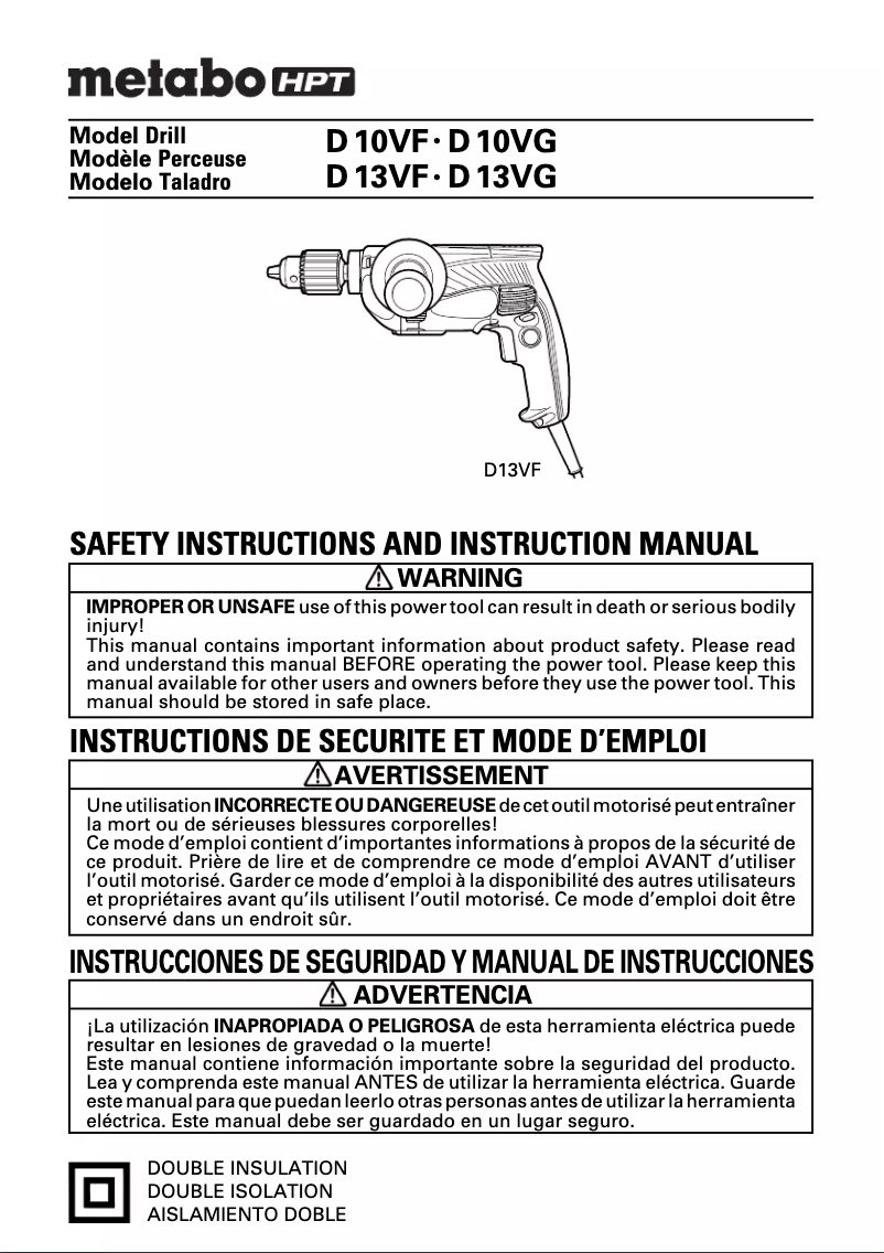Page 1 de la notice Manuel utilisateur Metabo D10VF