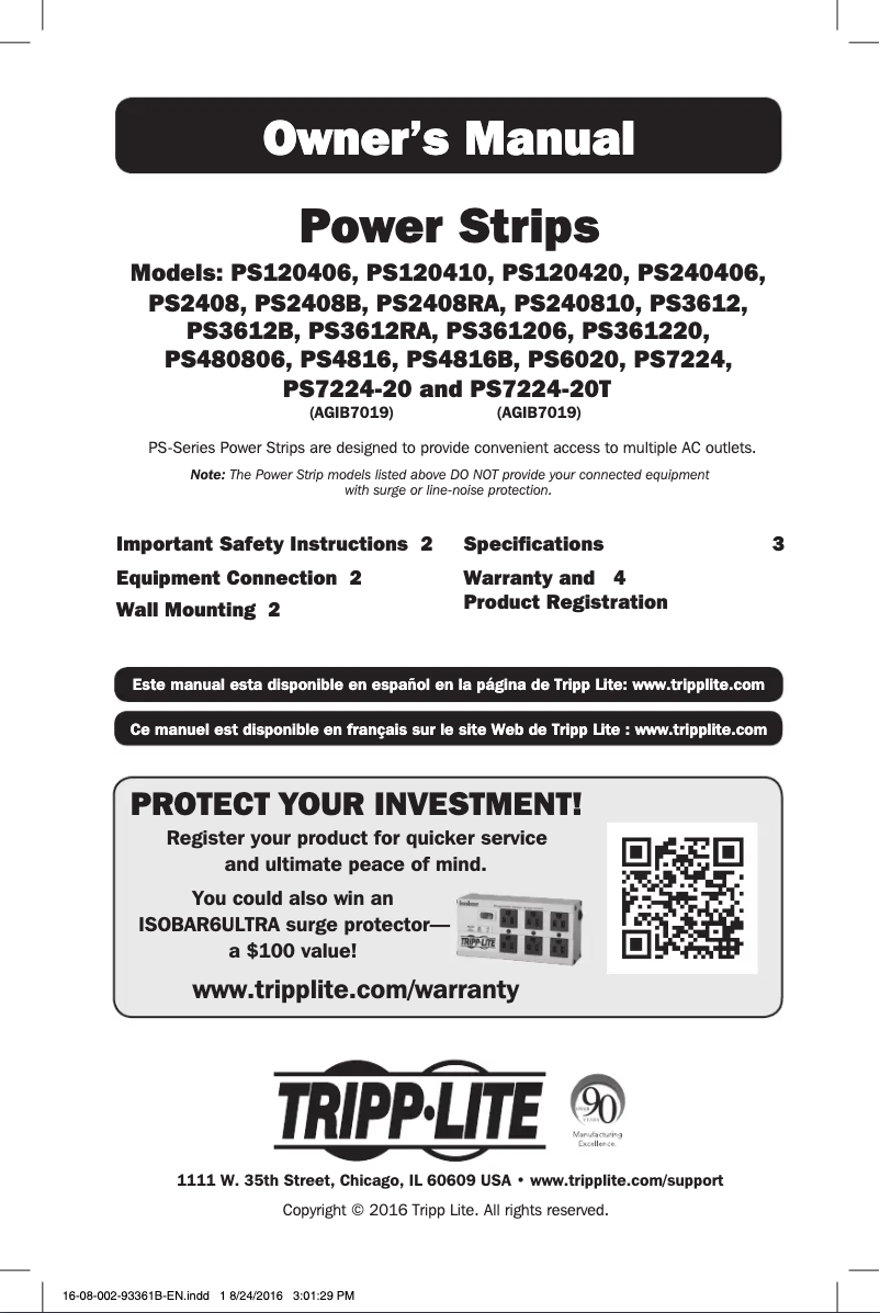 Page n°1 - Manuel utilisateur Tripp Lite PS2404RA06B