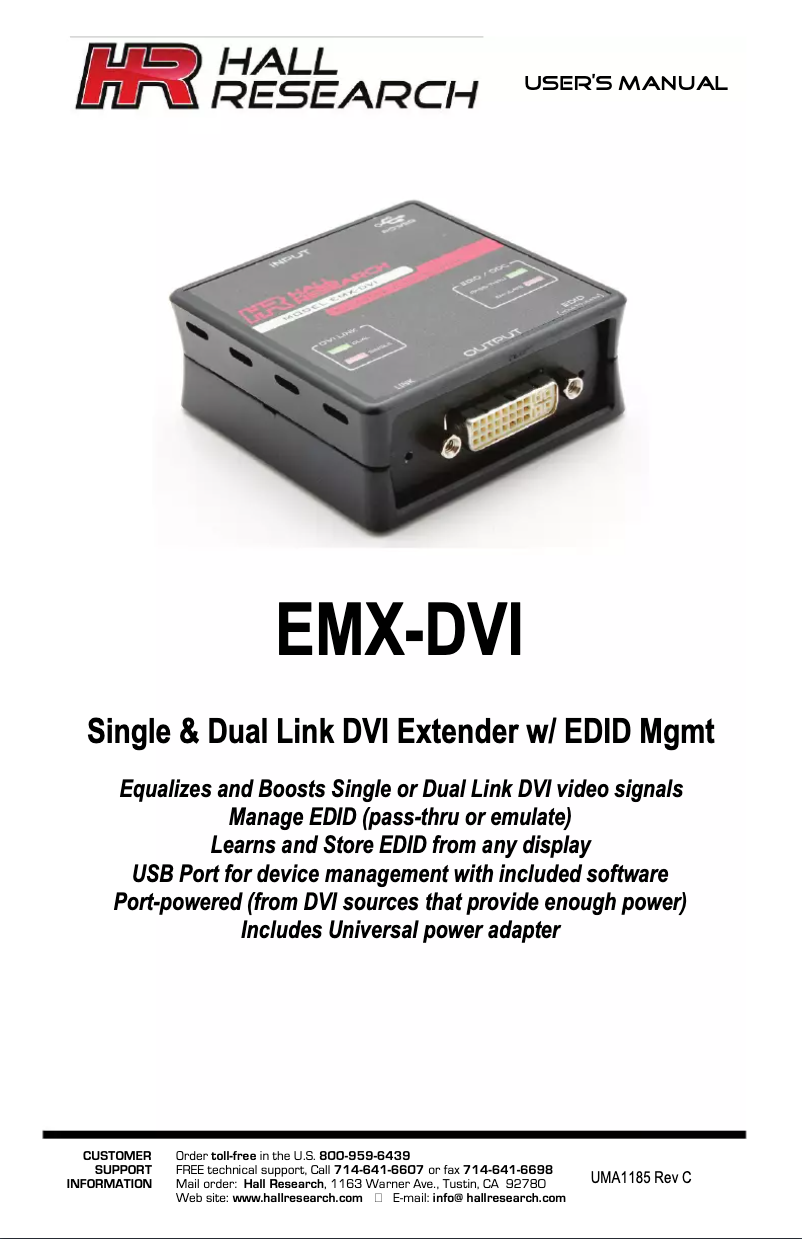 Page 1 de la notice Manuel utilisateur Hall Research EMX-DVI