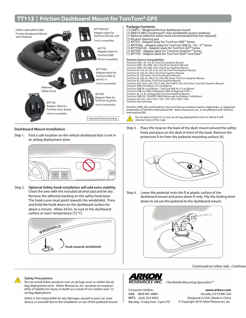 Page 1 de la notice Manuel utilisateur Arkon TT112