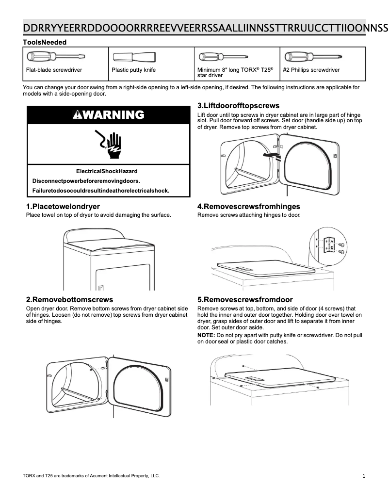 Page n°1 - Instructions / montage Whirlpool WTW500CMW
