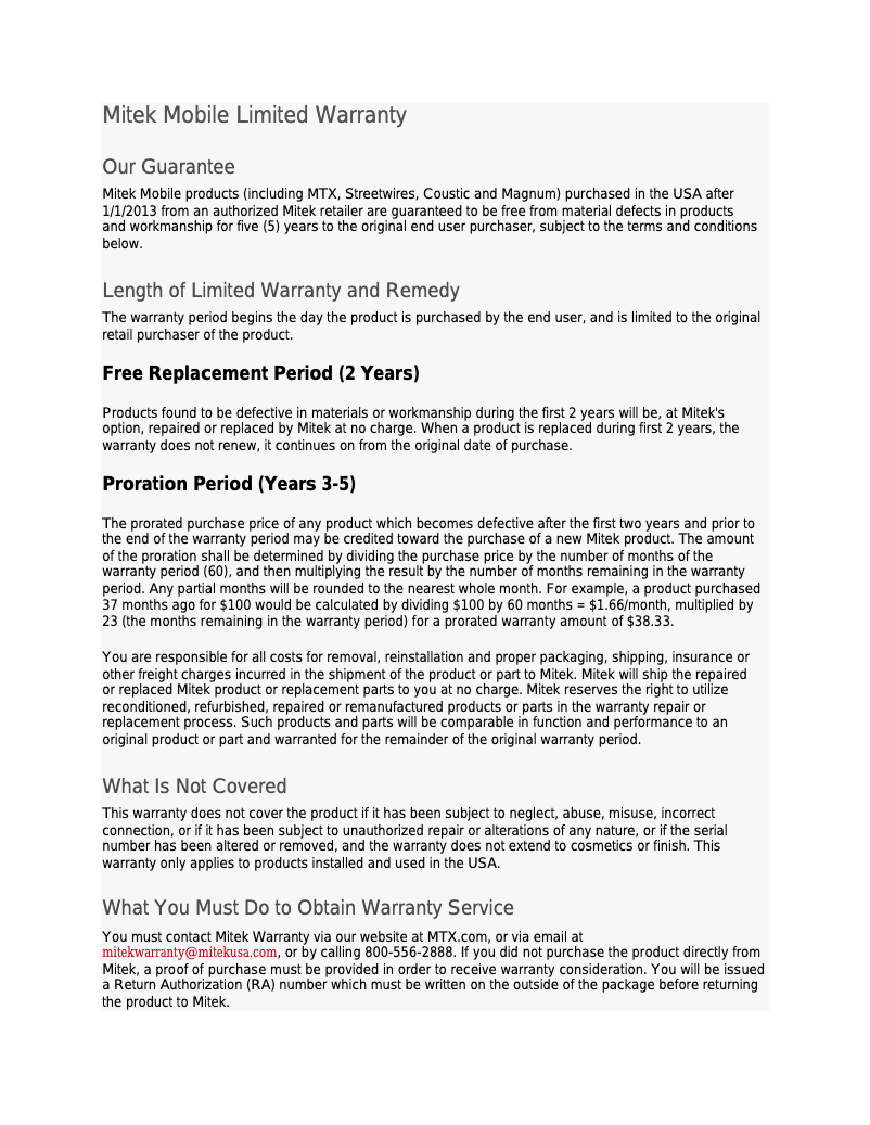 Page 1 de la notice Manuel utilisateur MTX Audio Road Thunder Extreme RTX2BT