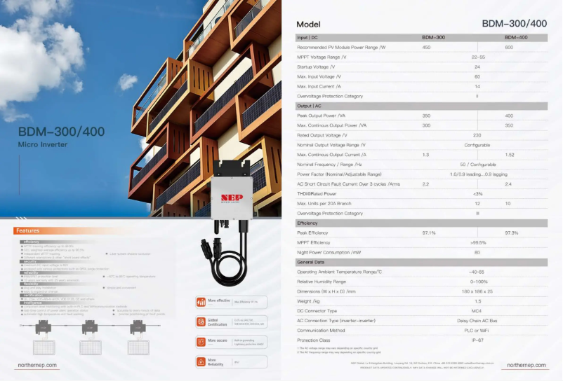 Page 1 de la notice Fiche technique NEP BDM-300