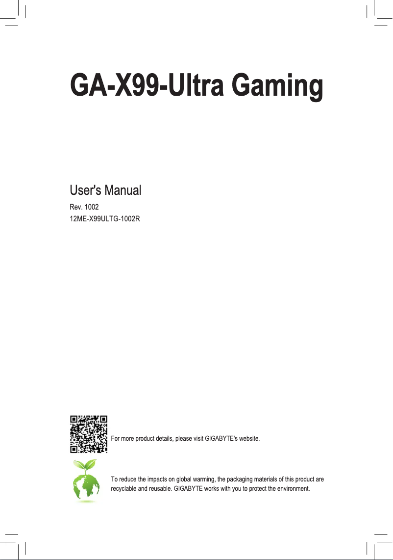Page 1 de la notice Manuel utilisateur Gigabyte GA-X99-Ultra Gaming