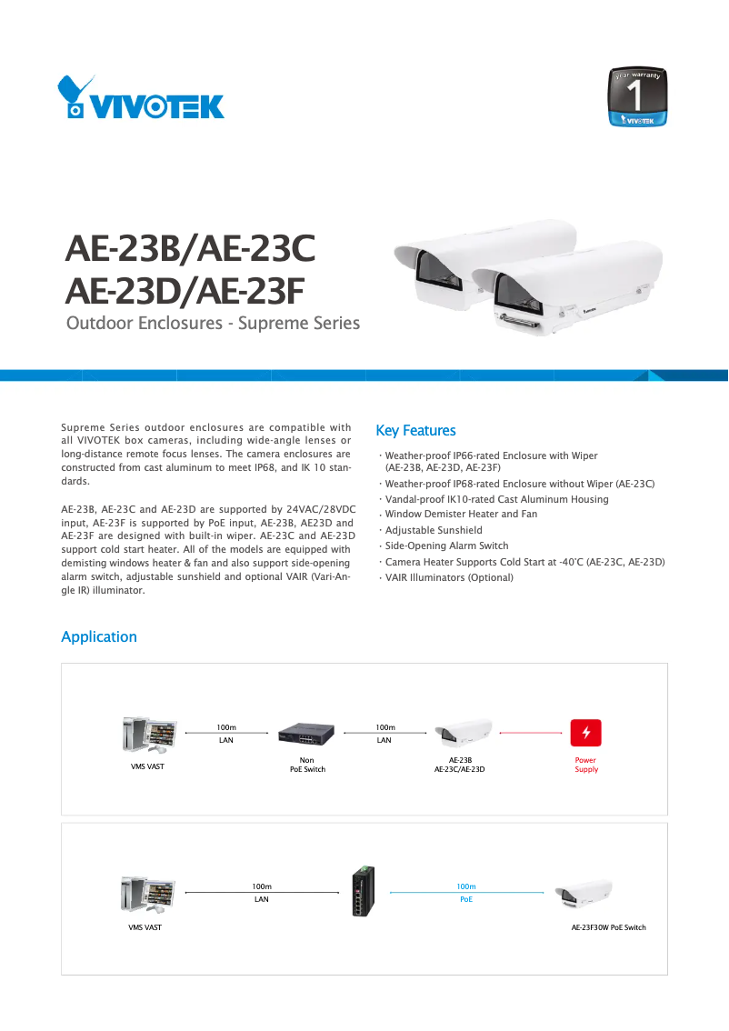 Page 1 de la notice Fiche technique Vivotek AE-23F