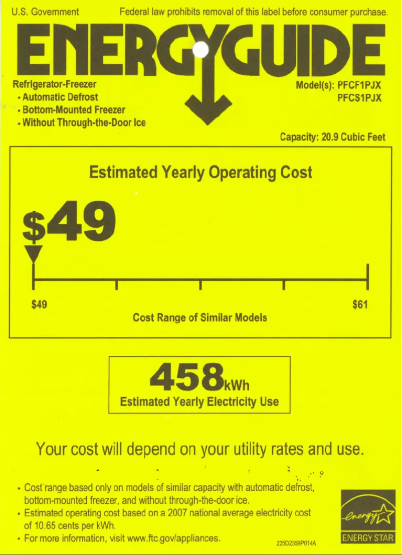 Image de la première page du manuel de l'appareil Profile PFCF1PJXBB