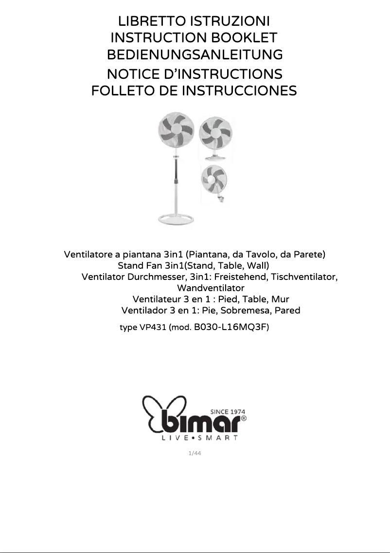 Page 1 de la notice Manuel utilisateur Bimar VP431