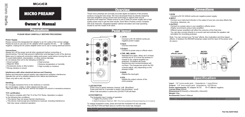 Page 1 de la notice Manuel utilisateur Mooer Day Tripper 004