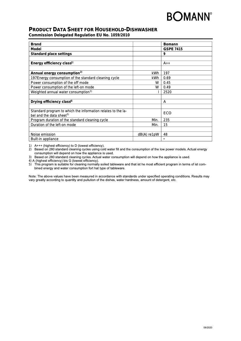 Page n°1 - Fiche technique Bomann GSPE 7415 VI