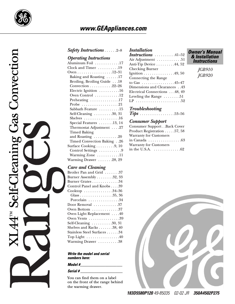 Page 1 de la notice Guide d'installation GE Profile Spectra JGB910BECBB