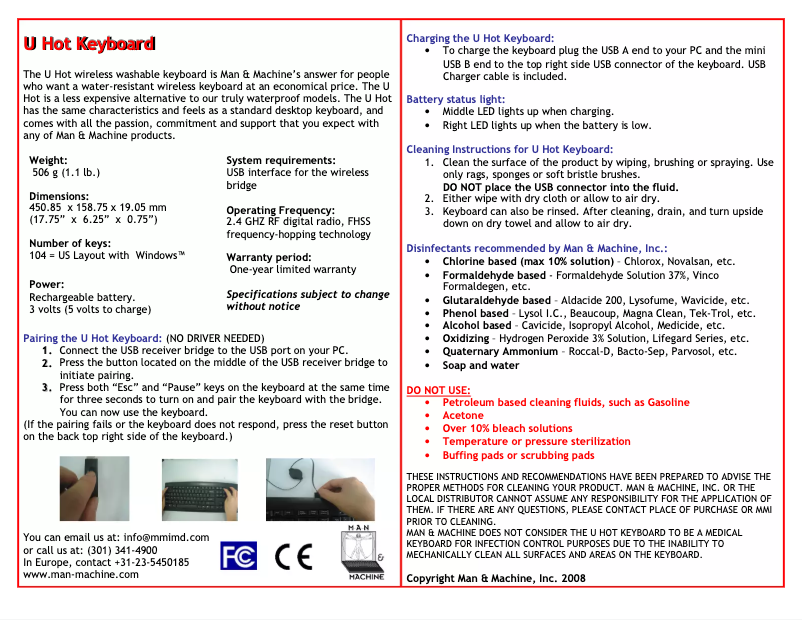 Page n°1 - Manuel utilisateur Man & Machine U Hot