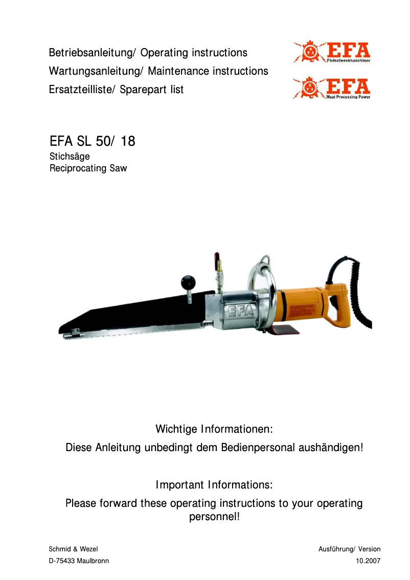 Image de la première page du manuel de l'appareil SL 50-18