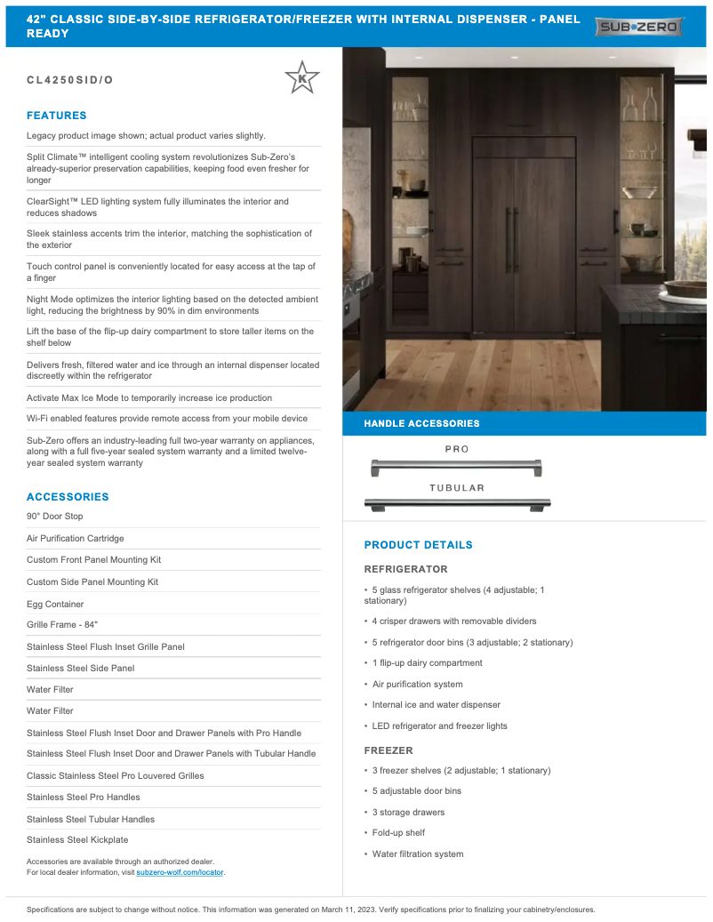 Page n°1 - Manuel utilisateur Sub-Zero CL4250SIO