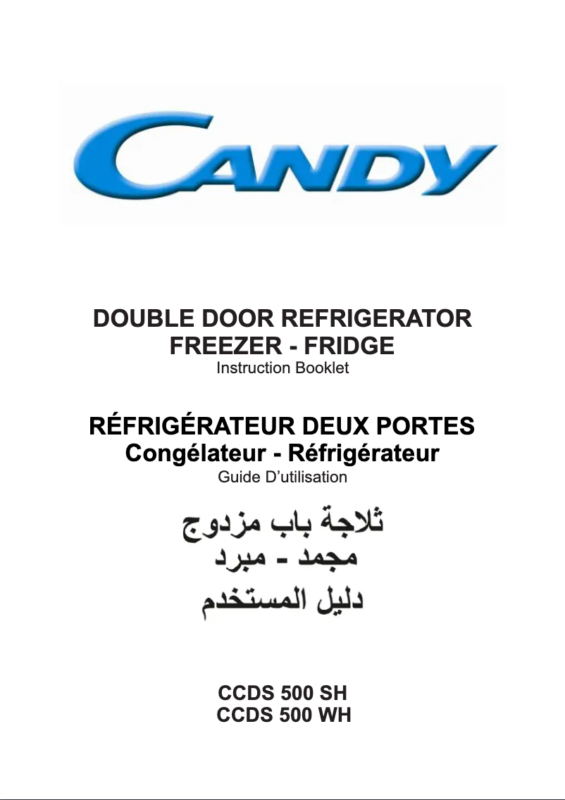 Page 1 de la notice Manuel utilisateur Candy CCDS 500 SH
