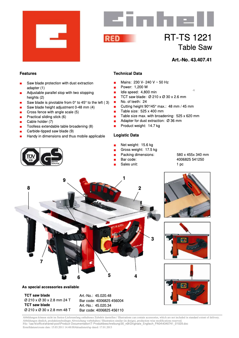 Image de la première page du manuel de l'appareil RT-TS 1221