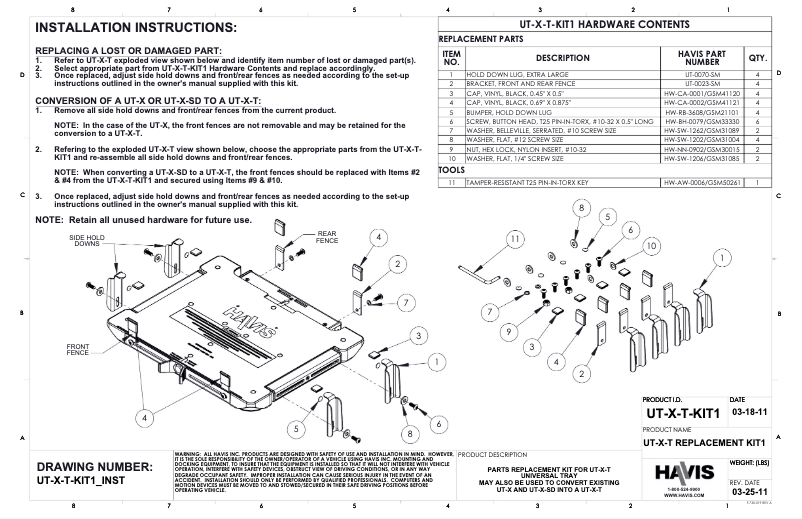 Page 1 of the manual User Manual Havis UT-X-T-KIT-1