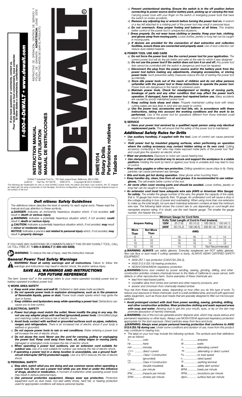 Page 1 de la notice Manuel utilisateur DeWalt DWE1014