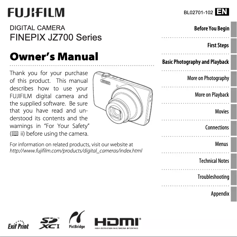 Page n°1 - Manuel utilisateur Fujifilm FinePix JZ710