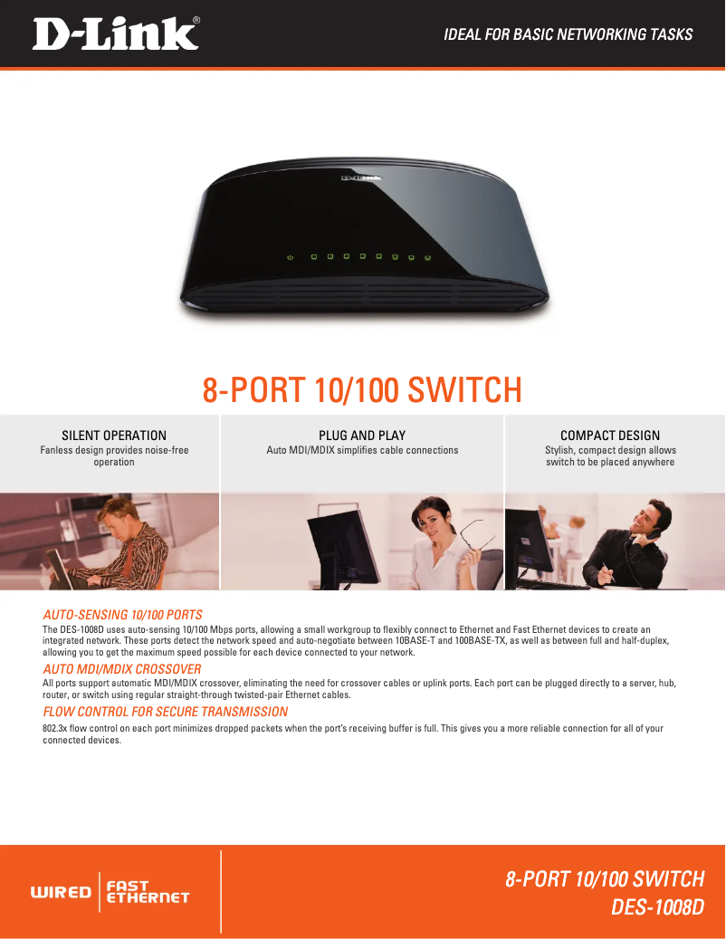 Page 1 de la notice Fiche technique D-Link DES-1008D