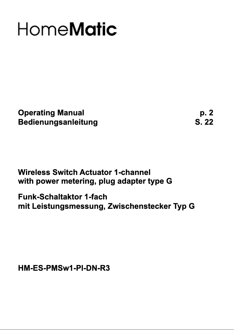 Page n°1 - Manuel utilisateur eQ-3 eQ-3 AG HM-ES-PMSw1-Pl-DN-R3