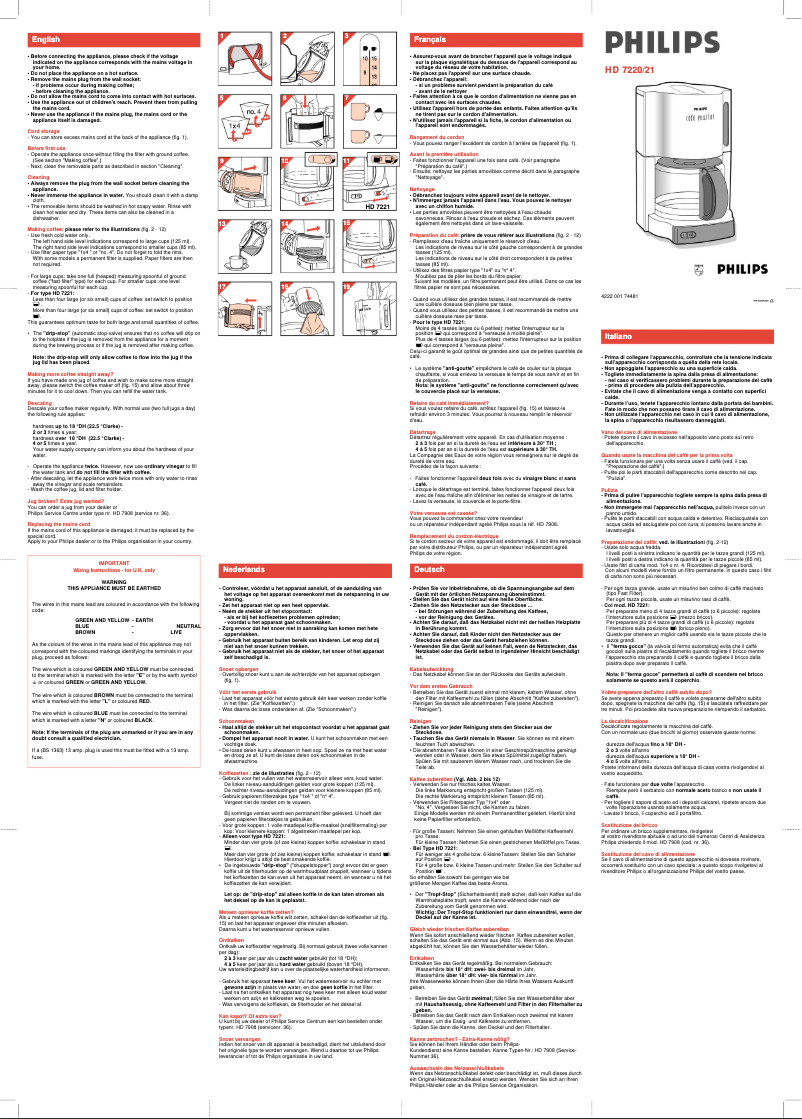 Page 1 de la notice Manuel utilisateur Philips Cafe Master HD7220