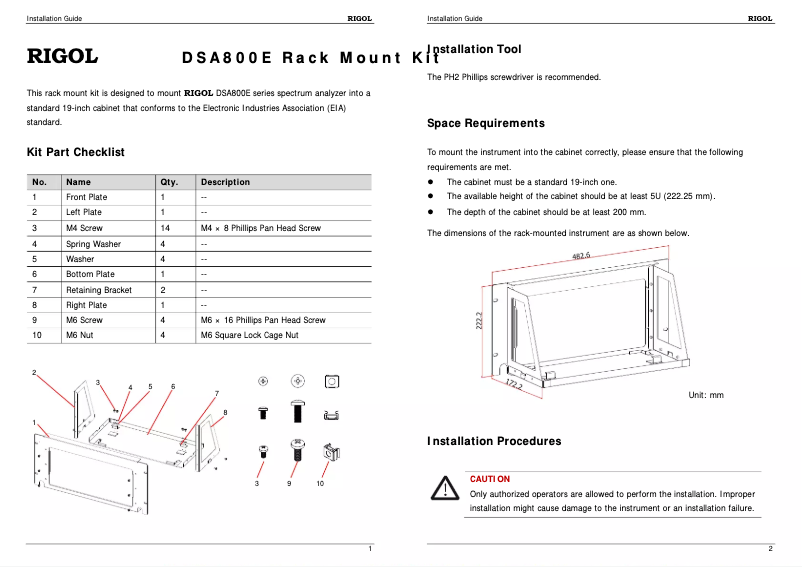 Page n°1 - Manuel utilisateur Rigol RM-DSA800