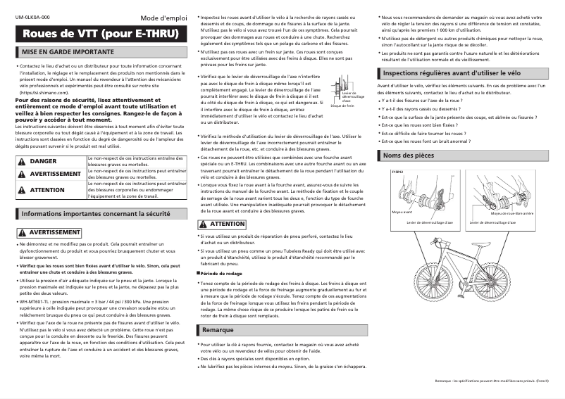 Page n°1 - Manuel utilisateur Shimano WH-MT601-TL-F15-B-29