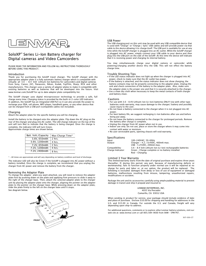 Page n°1 - Manuel utilisateur Lenmar SOLOXP-X6