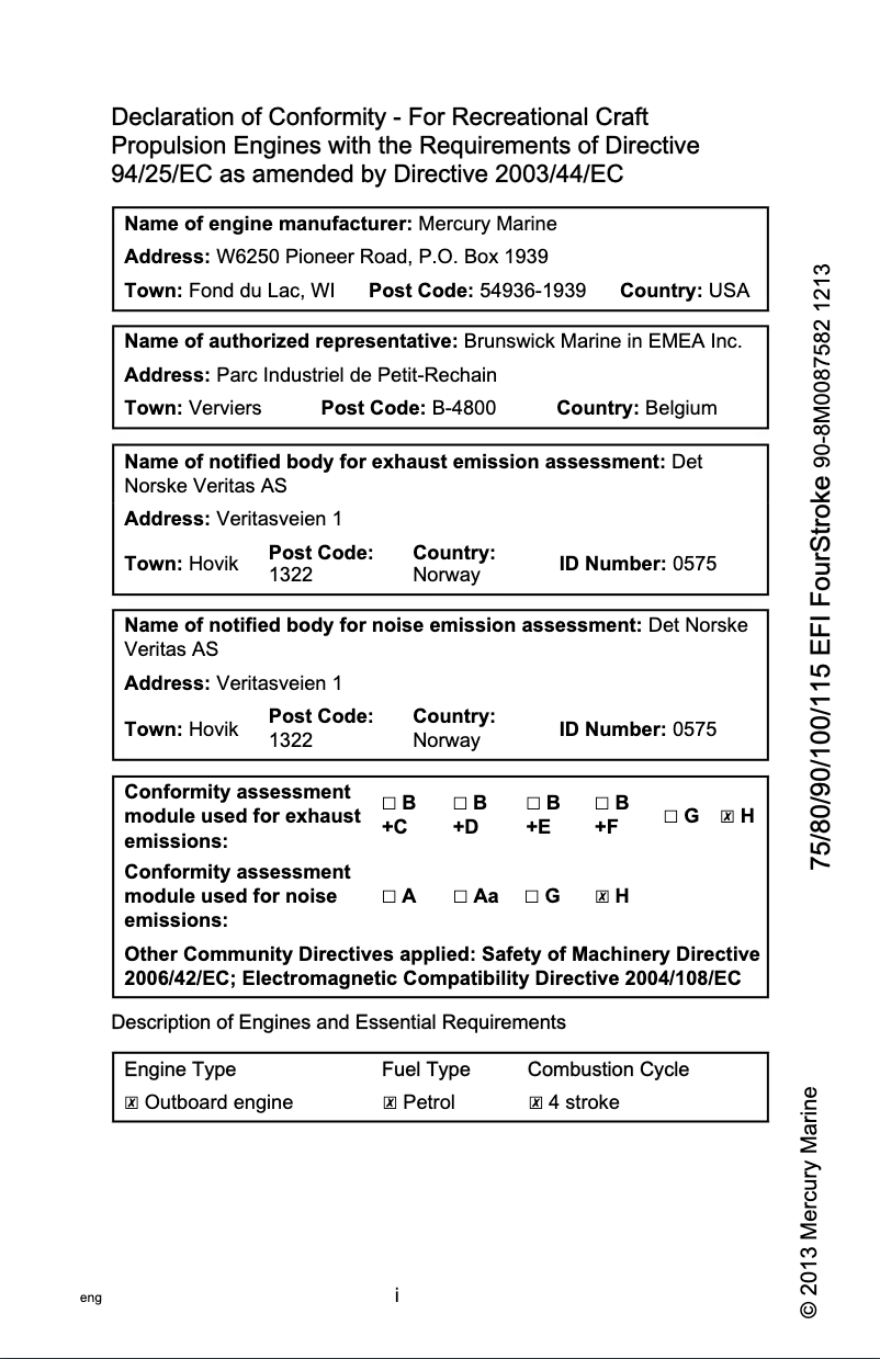 Page 1 de la notice Manuel utilisateur Mercury 80 EFI Fourstroke (2014)