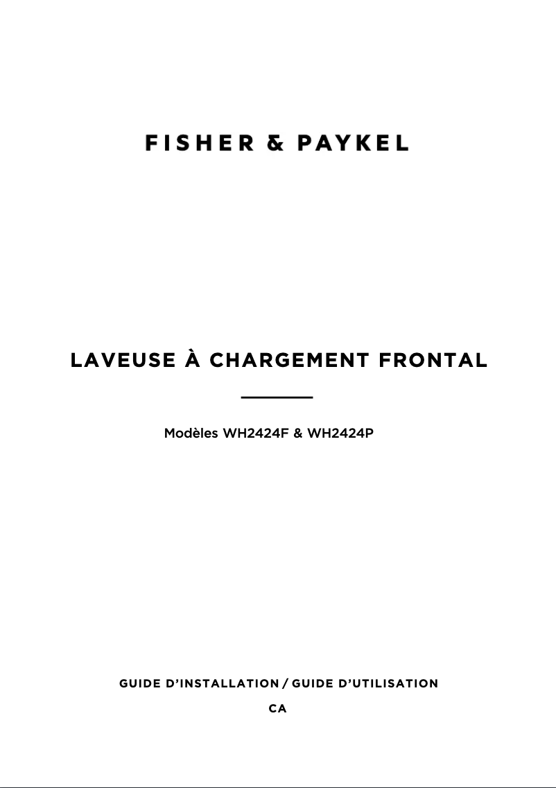 Page 1 de la notice Guide d'installation Fisher & Paykel WH2424P2