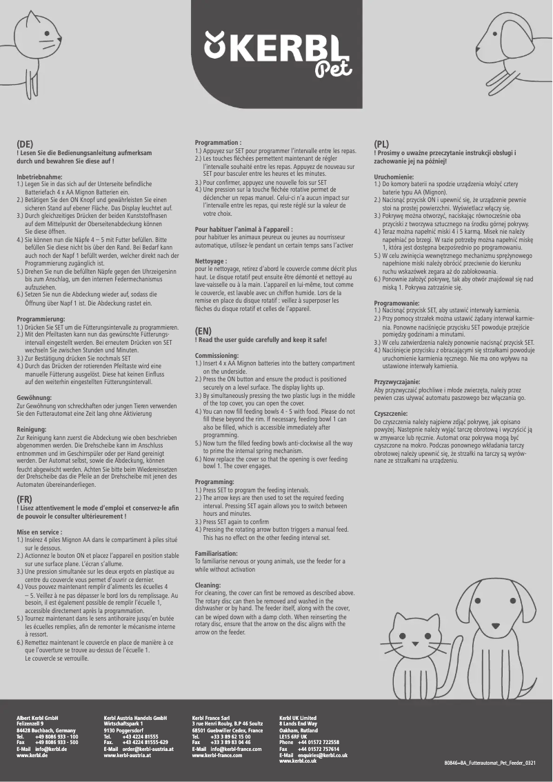 Image de la première page du manuel de l'appareil Pet Feeder 80846