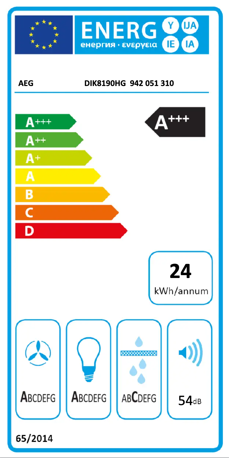 Page 1 de la notice Label énergétique AEG DIK8190HG
