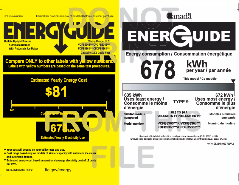 Page n°1 - Label énergétique Viking VCFB5303R
