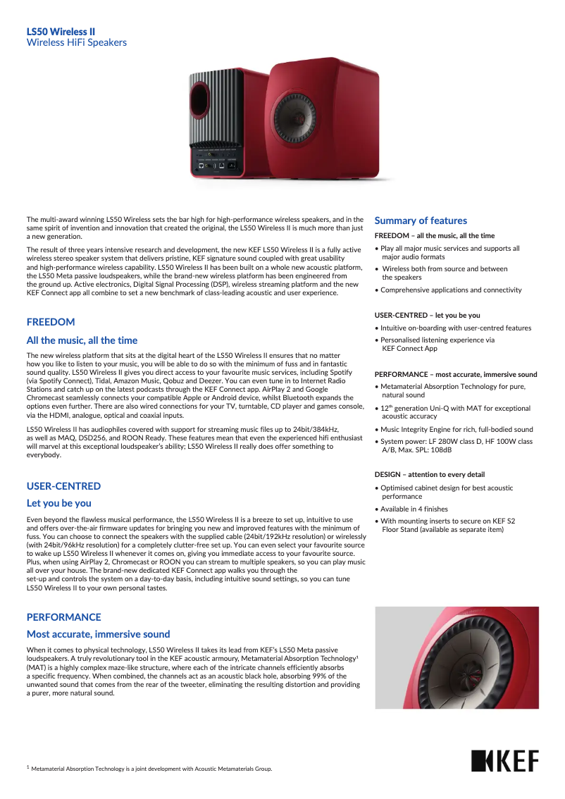 Page n°1 - Fiche technique KEF LS50 Wireless II