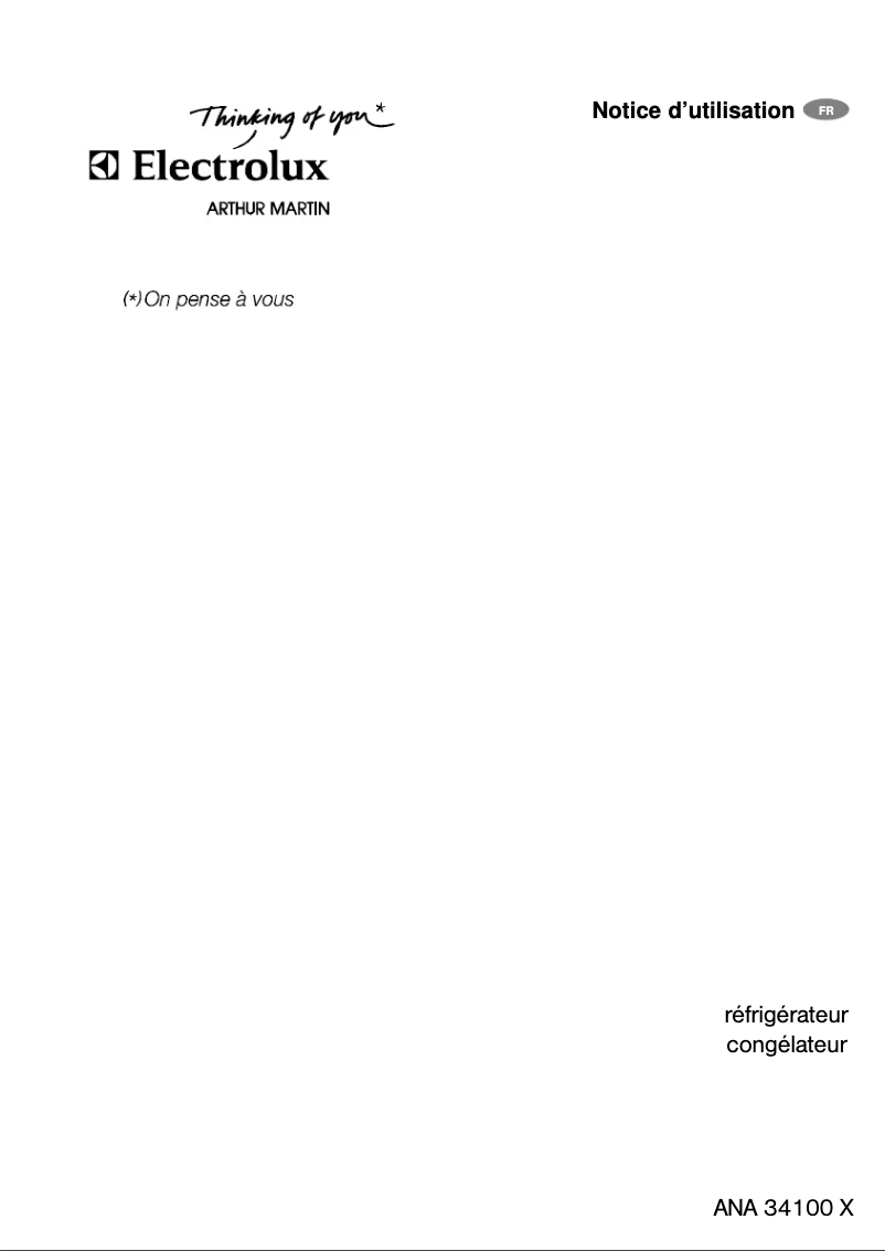 Page n°1 - Manuel utilisateur Arthur Martin-Electrolux ANA34100X