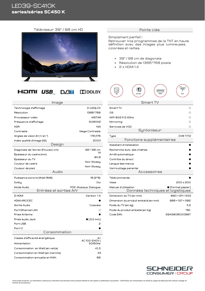 Page n°1 - Fiche technique Schneider LED39-SC410K