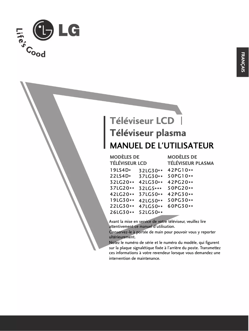 Page 1 de la notice Manuel utilisateur LG 42PG2000