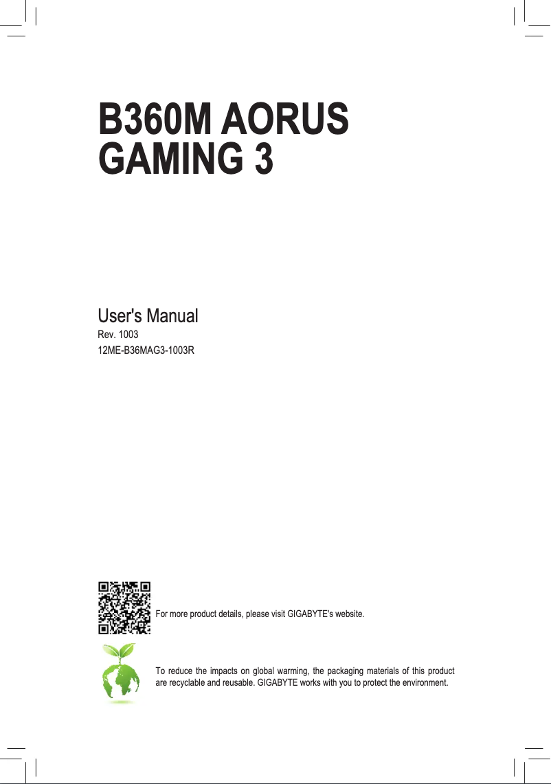 Image de la première page du manuel de l'appareil B360M AORUS GAMING 3