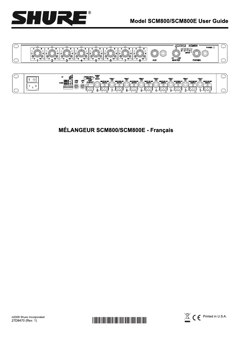 Page 1 de la notice Manuel utilisateur Shure SCM800