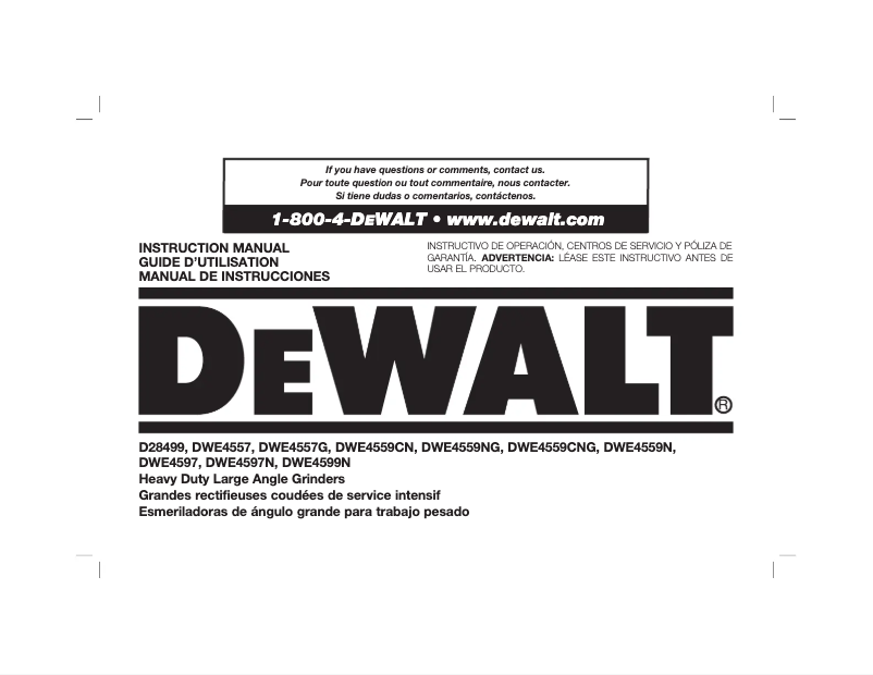 Page 1 de la notice Manuel d'utilisation et d'entretien DeWalt DWE4599N