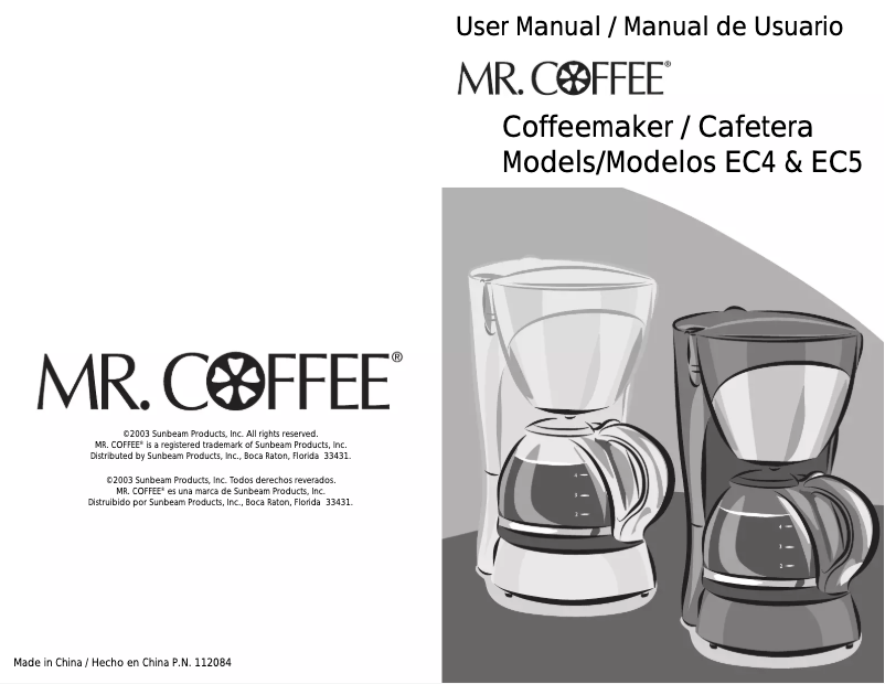 Page n°1 - Manuel utilisateur Mr. Coffee EC5